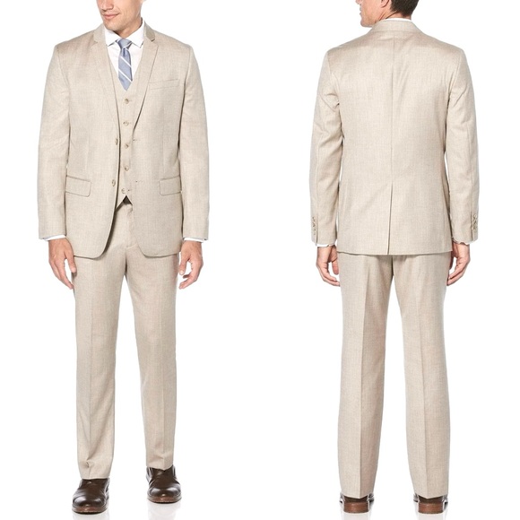 Perry Ellis PVL Texture 2Pcs Suit Jacket/Pants In Natural Linen Size 44R & 34/29 - Picture 2 of 16